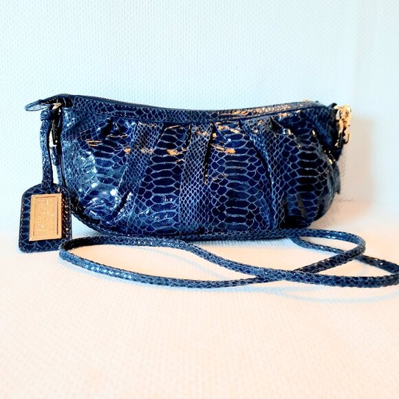 Amazing Condition Badgley Mischka Blue Snakeskin Crossbody Bag - Picture 1 of 11
